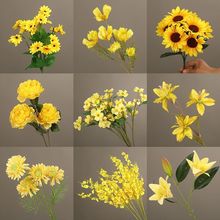 婚庆黄色绢花装饰百合花莲花布置婚礼堂洋牡丹吊顶花材路引花工厂