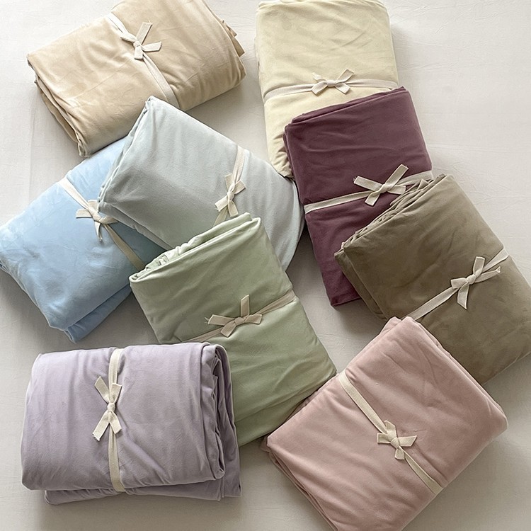 Winter Warm Short Plush Velvet Bed Sheet Single Piece Bed Cover Thickened Coral Fleece Simple Solid Color
