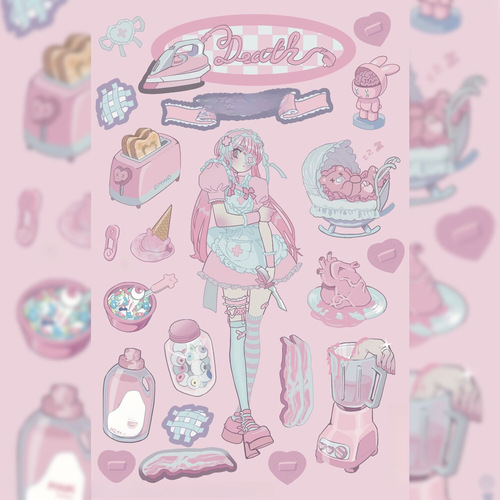 Korean domi same style sweet Asia style character sticker ins Korean style anime girl notebook material gugak sticker 