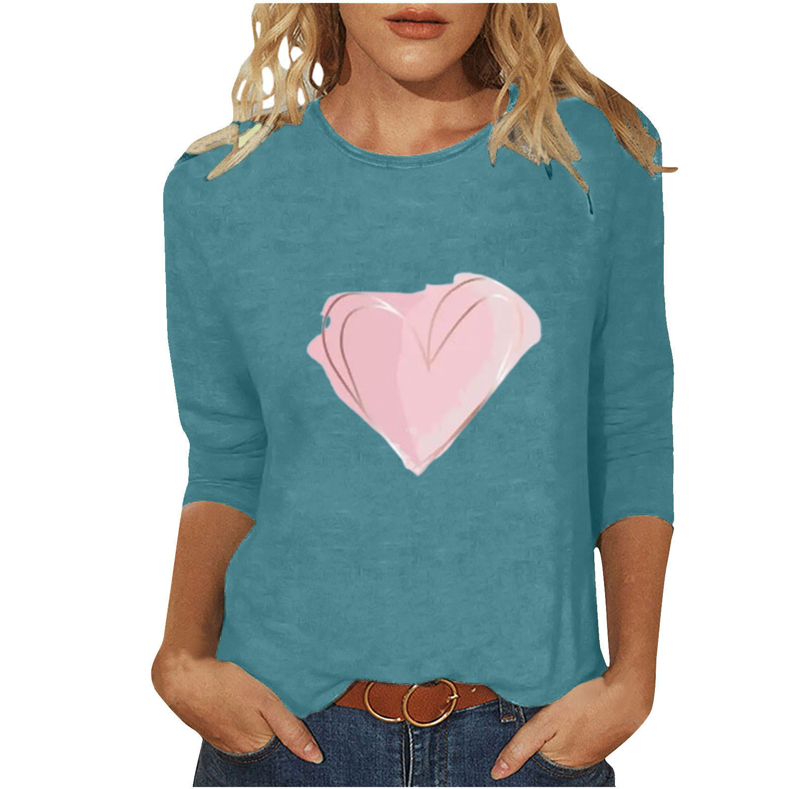 Women's T-shirt 3/4 Length Sleeve T-shirts Casual Basic Letter Heart Shape display picture 22