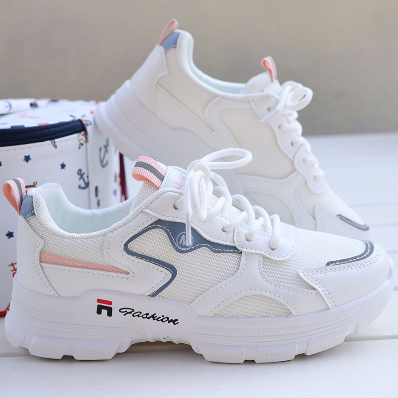 2025 verano nuevas zapatillas deportivas huecas para mujeres transpirables estilo coreano zapatos casuales de malla zapatos de papá zapatos pequeños zapatos blancos