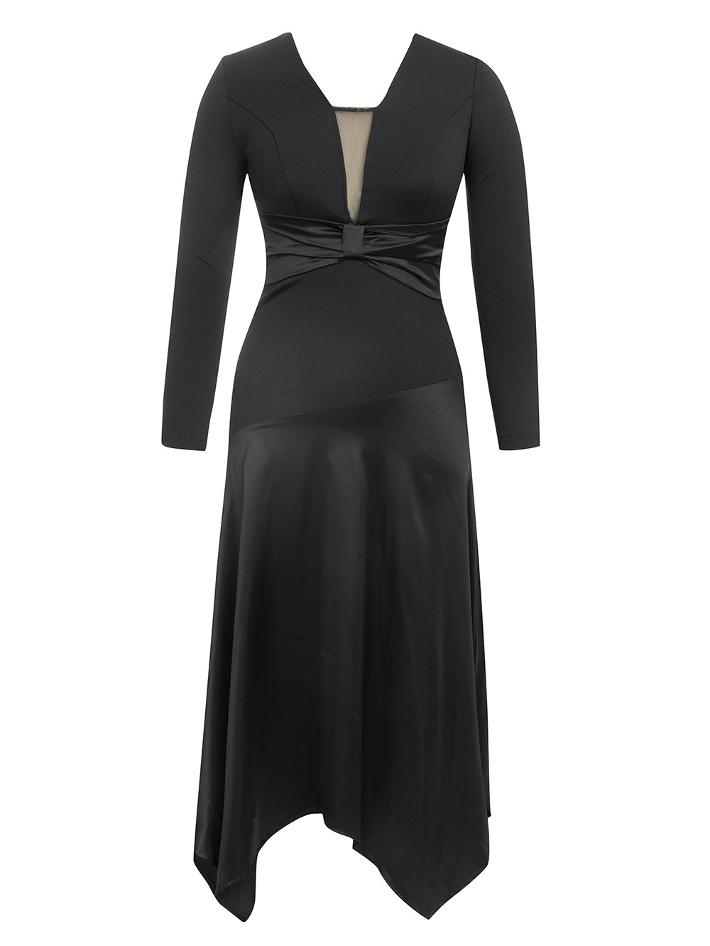 Autumn Winter V neck Stitching Tight Waist Irregular Asymmetric Hip-Wrapped Dress Long Sleeve Dress Evening Dress