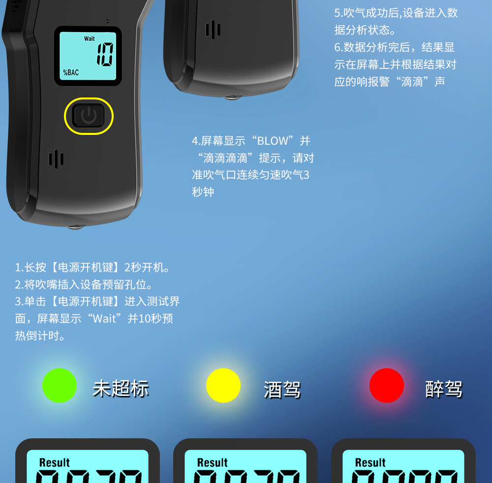 Alcohol Tester Test Drunk Driving Tester Portable Digital Display Meter Blow Air Measuring Device Car Home Dual Use