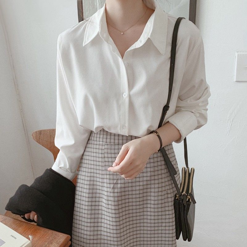 Korean Style Loose Retro Hong Kong Style Long Sleeve Shirt Women's Design Sense New 2023 Spring and Autumn Hong Kong Style White Shirt