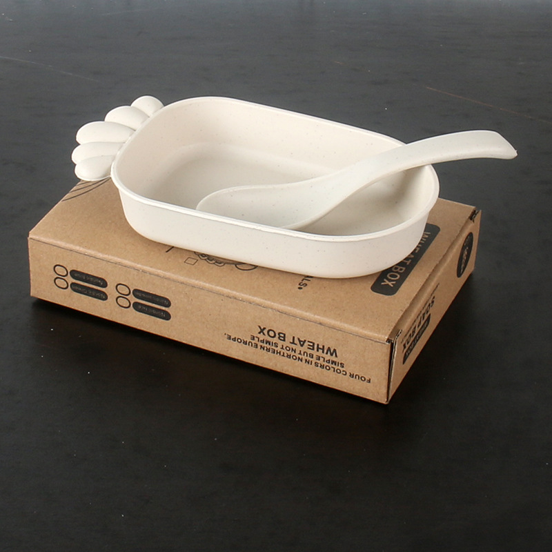 Plato Infantil con Cuchara de Paja de Trigo Resistente a Caídas para Niños y Estudiantes