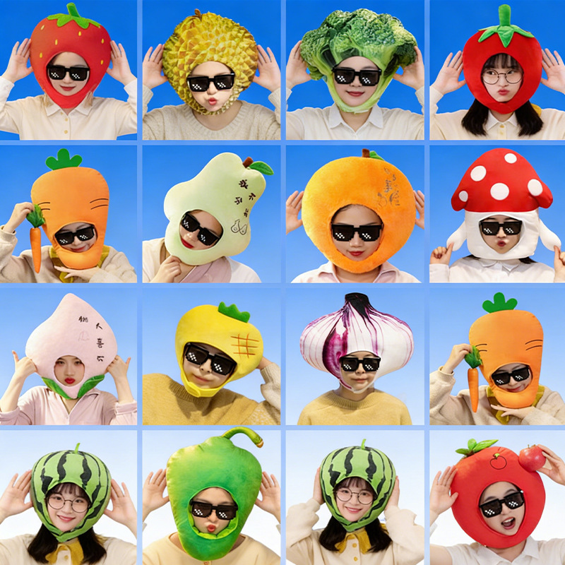 Various Vegetable, Fruit, and Animal-Shaped Headgear Hats, Photo Props, Cartoon Headgear, School Performances