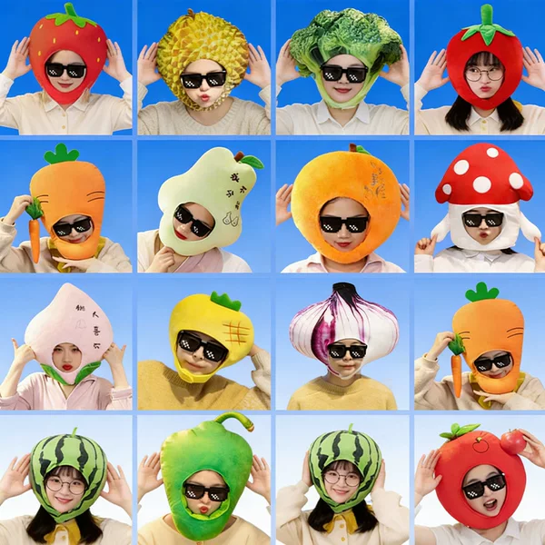 Various Vegetable, Fruit, and Animal-Shaped Headgear Hats, Photo Props, Cartoon Headgear, School Performances