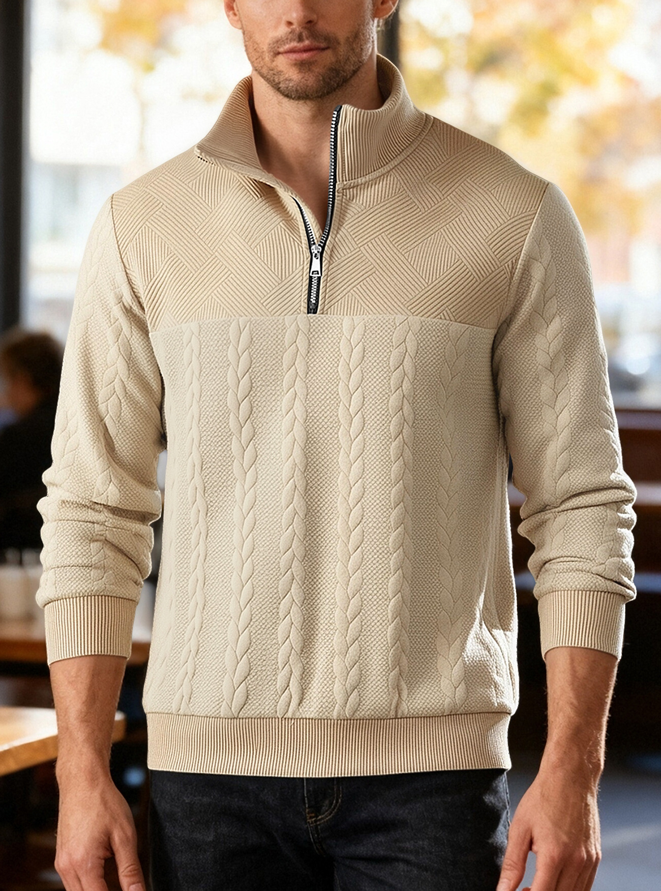 Cross Border American Retro Casual Stand Collar Zipper Pullover Loose Knitwork Long Sleeve Outdoor Custom_voghion.com