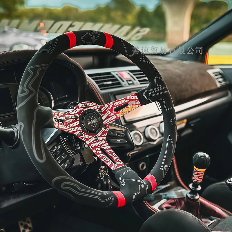 Cross-Border Hot Selling 14inch Deep Concave Graffiti Car Modification Quick-Release Steering Wheel Universal Momo Racing Steering Wheel