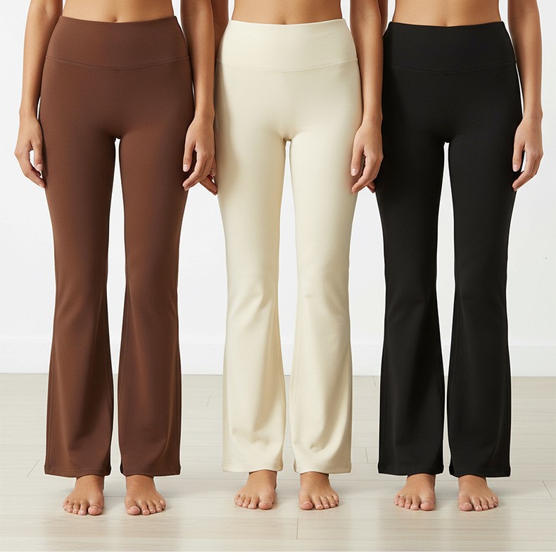 Fleece-lined yoga flared pants no embarrassment line high waist sports fitness wide leg pants outer wear micro flared yoga pants for women