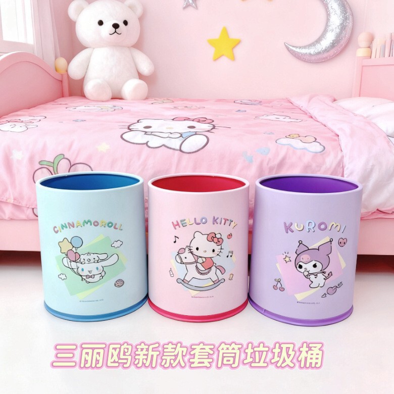 Authentic Sanrio New Simple Sleeve Trash Can Cute Cartoon Trash Can Large Capacity Waste Paper Tube Storage Tube