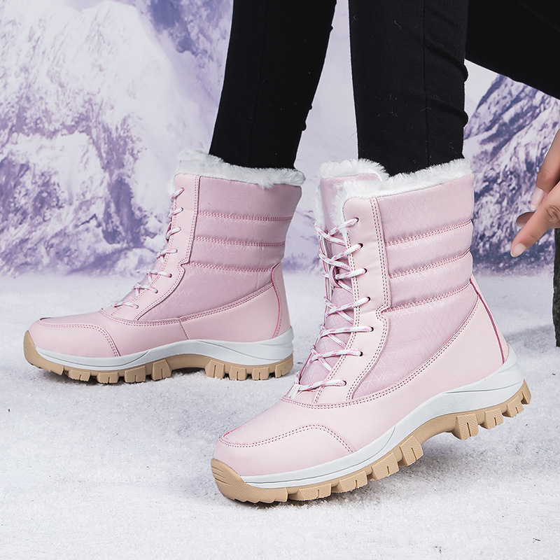 Botas de nieve al aire libre para mujeres más zapatos de algodón grueso de velcro de invierno 2024 nuevo tipo con cremallera de suela gruesa calentadora de algodón