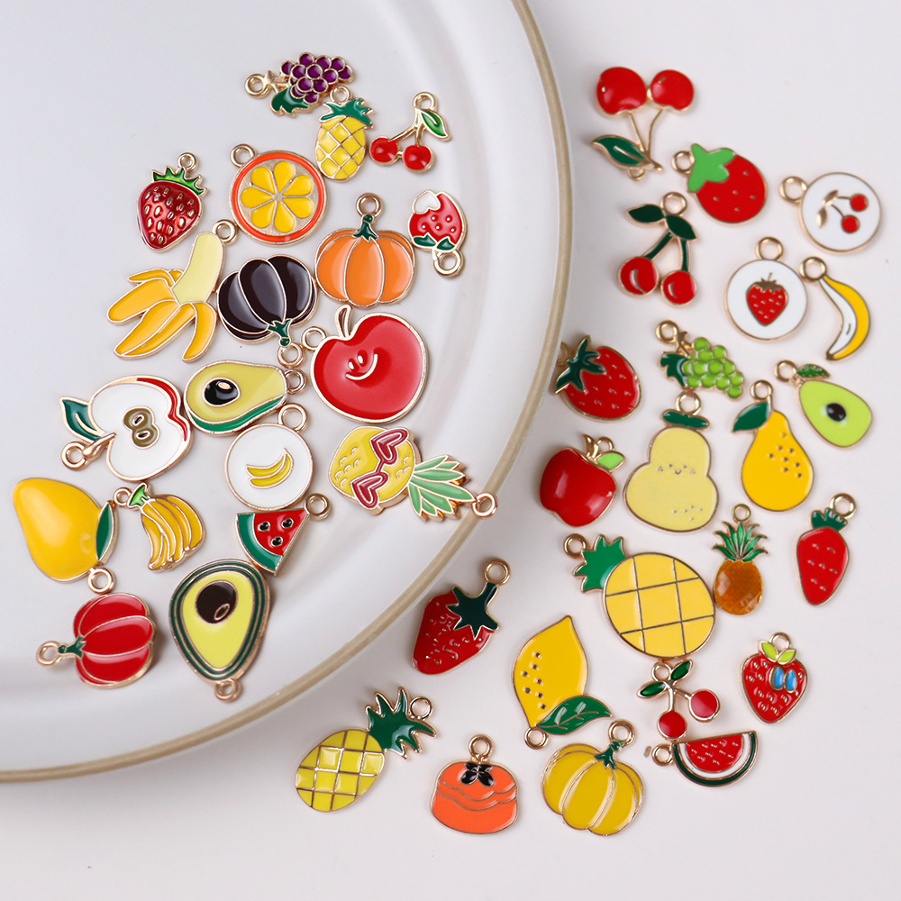 Colgante de frutas de aleación con gota de aceite, DIY pulseras y pendientes