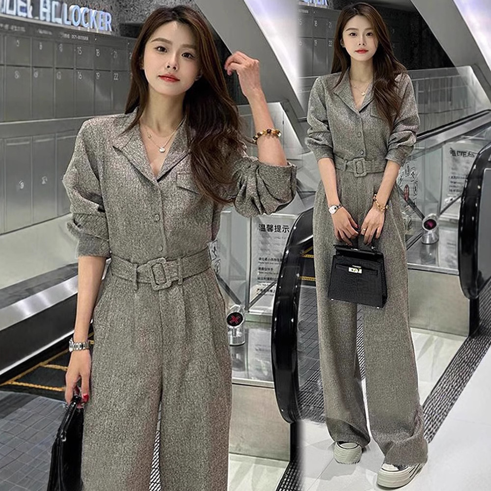 Fashionable and fashionable suit for women 2025 spring new casual and fashionable high-waisted slimming foreign trade wide-leg pants two-piece set