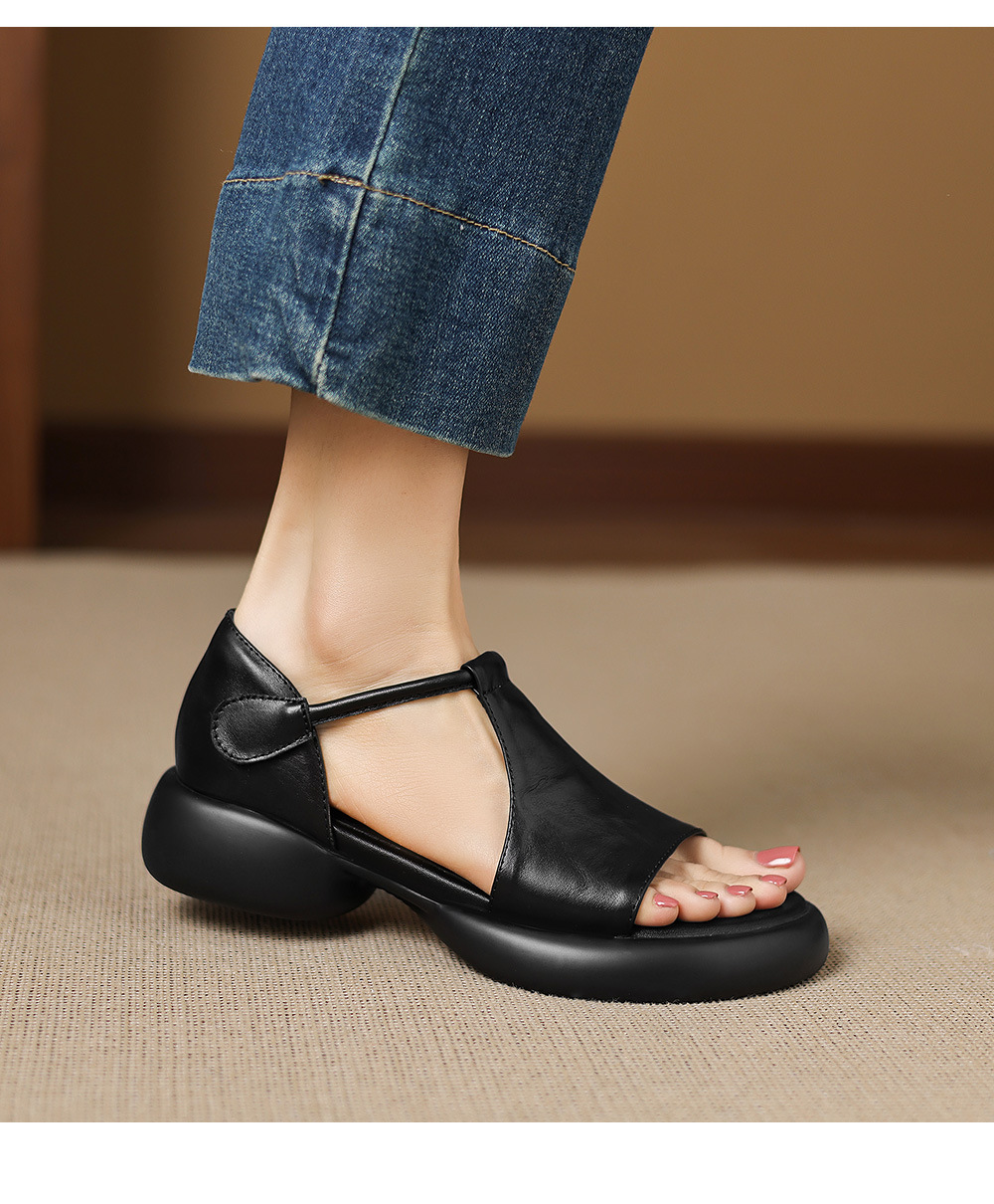 Sandal nữ quai chữ T đế dày, dán Magic Stig, form rộng thoải mái — màu nâu chi tiết 11