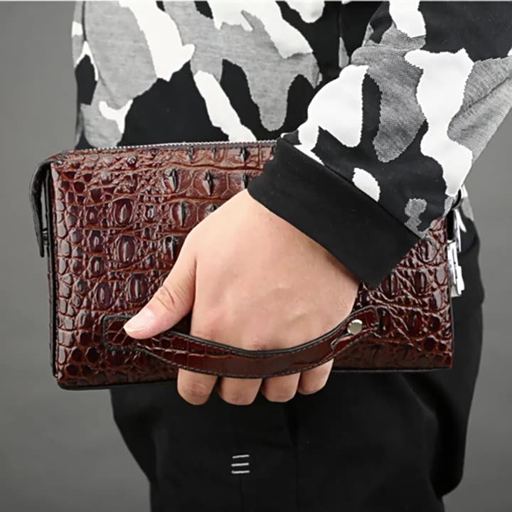Men's Crocodile Patterned Leather Clutch Bag Casual Business High End Storage with Compartments Versatile Manufacturer's Bag_voghion.com