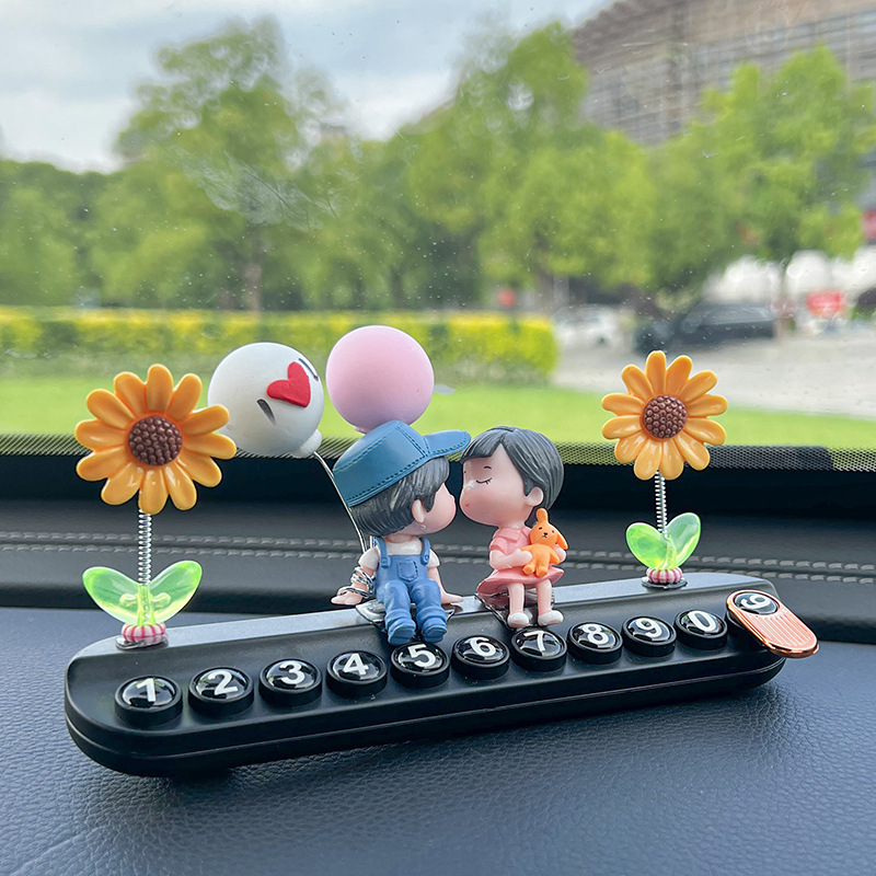 Balloon Couple Doll Temporary Parking Number Plate Cute Creative Car Moving Phone Plate Aromatherapy Car Interior Decoration Ornaments