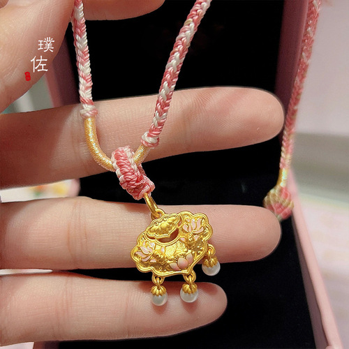 Gold shop same style sand gold pink gold koi Ruyi flower brand lock bag necklace sweater chain diy accessories pendant