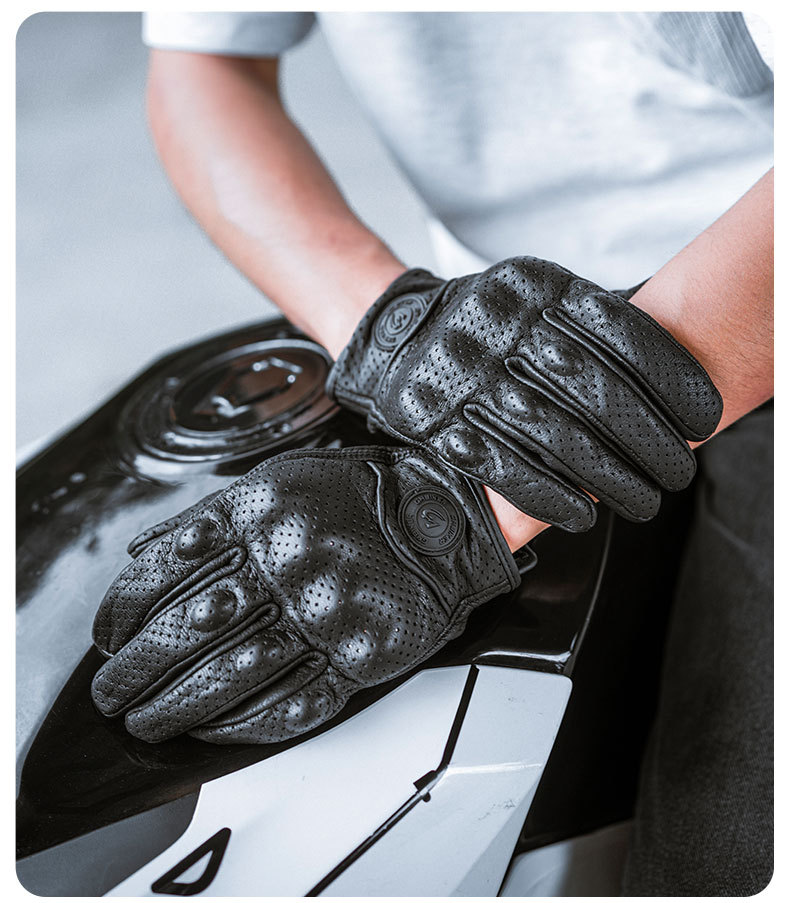 Motorcycle Riding Gloves Genuine Leather Sheepskin Half-Finger Breathable Retro Cruising Harley Rider Motorcycle Gear Spring and Summer Season