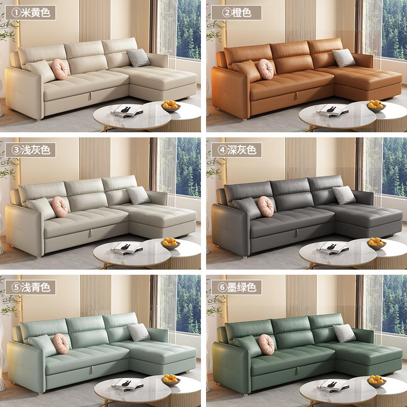 Sofá de esquina de la sala de estar moderna y simple, cama de tela de algodón y lino, almacenamiento multifuncional, sofá de doble propósito push-pull