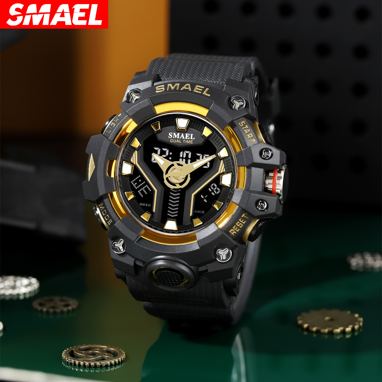SMAEL Smel nuevo reloj electrónico creativo de los hombres deportes al aire libre multifunción sincronización reloj impermeable 8075