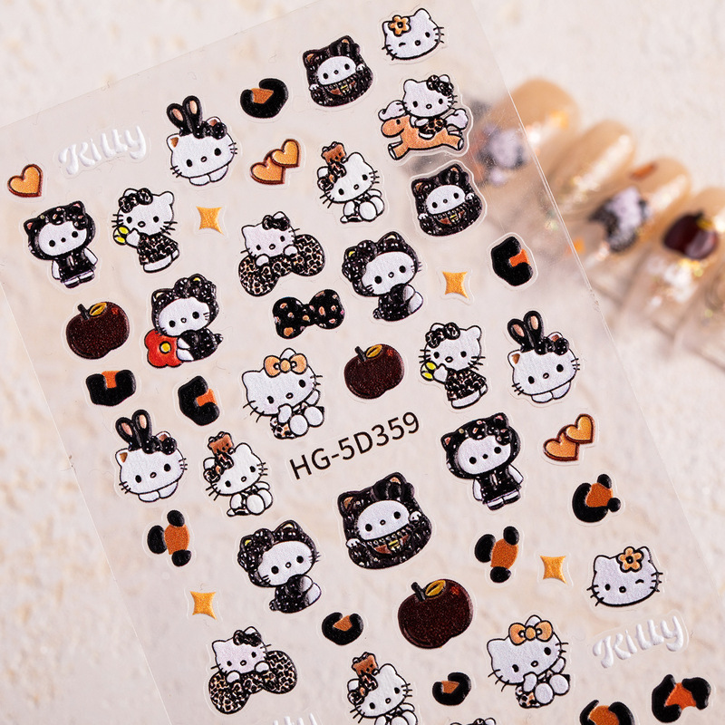 黑皮KT猫美甲贴纸5D浮雕立体豹纹hellokitty猫指甲贴纸饰品 HG款|undefined