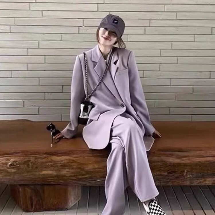 大码休闲西装套装女秋冬胖mm2-300斤高级感西服外套阔腿裤两件套|undefined