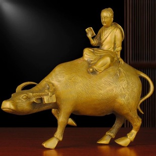 Brass Cow Ornament with a Boy Riding a Cow, Zodiac Cow, Home Study Office Craft t