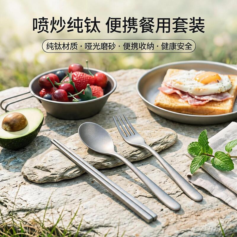 Pure Titanium Spoon, Chopsticks and Fork Set, Outdoor Portable Titanium Tableware, Camping Style Titanium Alloy Chopsticks, Fork and Spoon Travel Three-Piece Set Pure Titanium Spoon, Chopsticks and Fork Set, Outdoor Portable Titanium Tableware, Camping Style Titanium Alloy Chopsticks, Fork and Spoon Travel Three-Piece Set