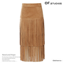 25新 牛仔风狂野霸气欧美重工流苏中长款半身裙 女 1574