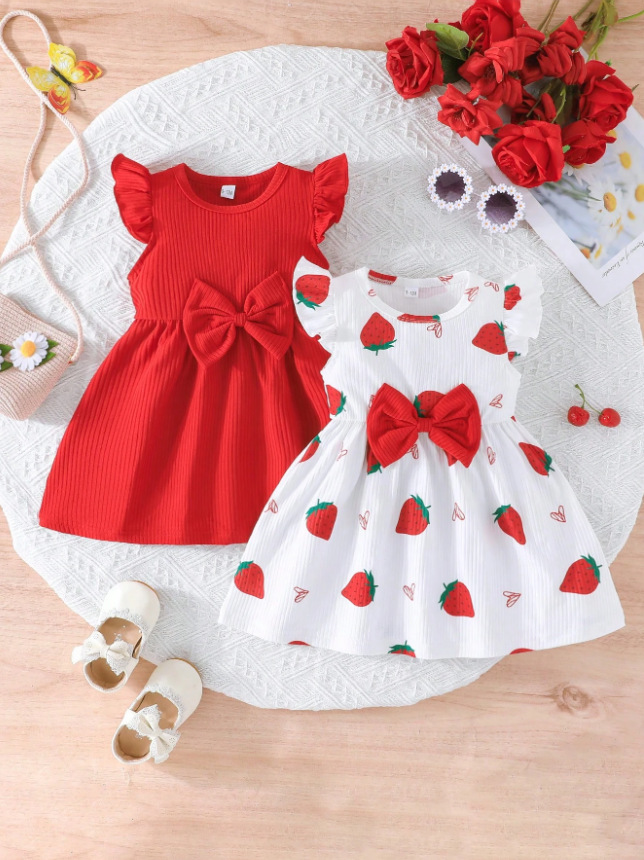 Vestido de princesa vermelho estilo coreano com mangas babados_voghion.com