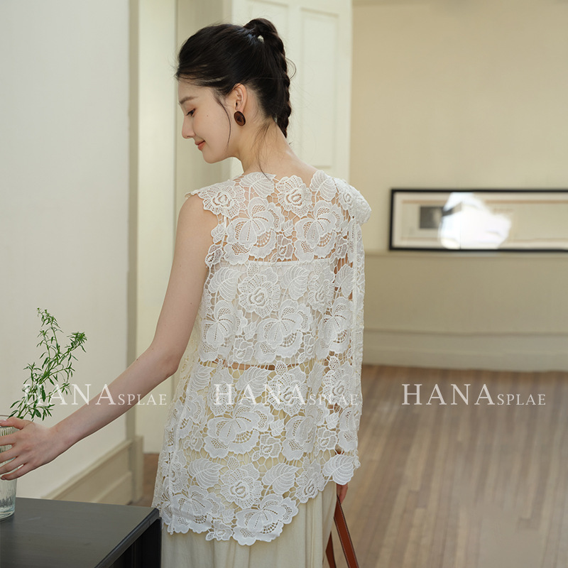 Ac Sunshine Lace Sleeveless Top for Women, New Summer Style, Heavy-Duty Irregular Hollow-Out Vest for Outerwear 17630
