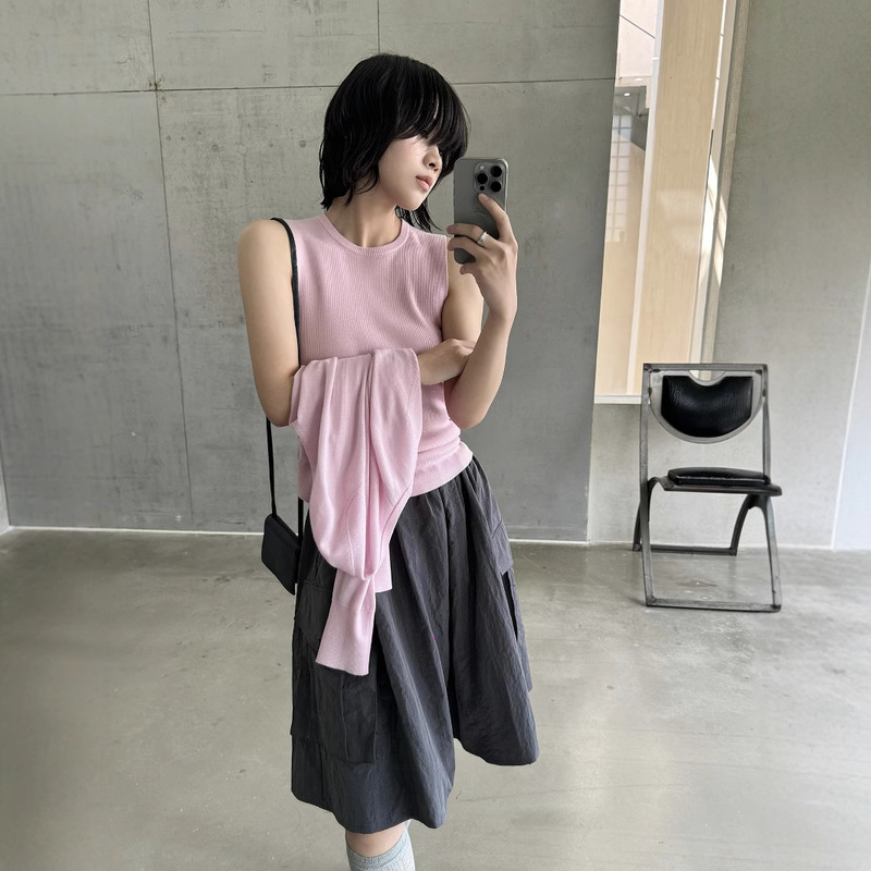 Minsen online Thirteen Line Full Wool Crewneck Sweater Women's Slimming Elegant Sleeveless Vest Women's 9151