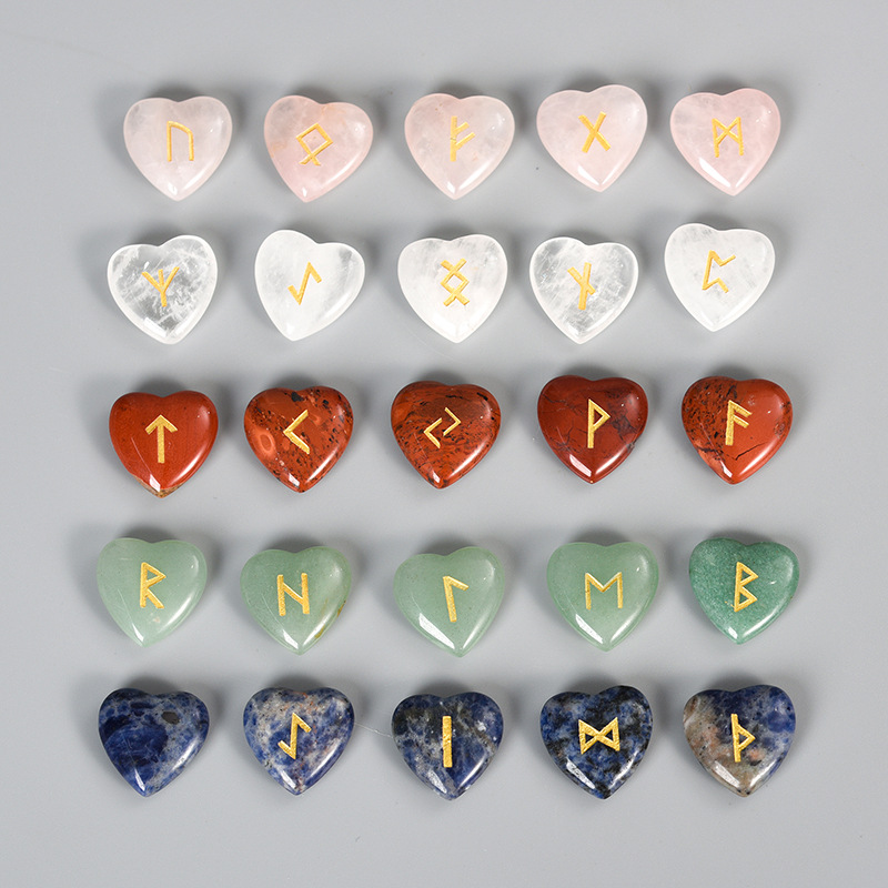 Amazon europeo y americano Venta caliente 25 cristal natural amor Luen carta ruoni Rune cristal piedra