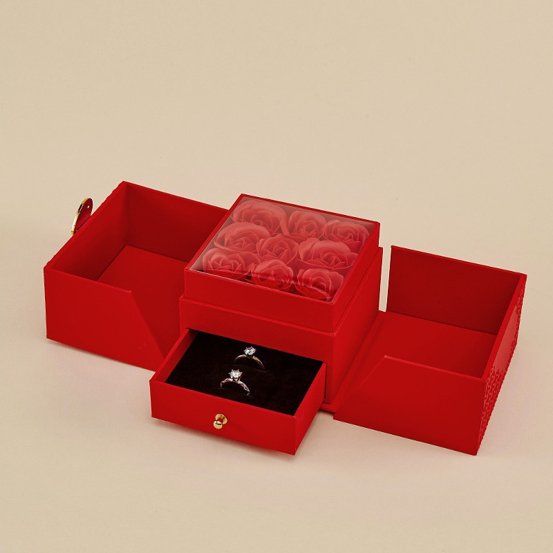 Caja de regalo para el Día de San Valentín chino, caja de embalaje para joyería del Día de San Valentín, caja de regalo de nueve flores con doble apertura en forma de rosa, caja para pendientes y colgantes.