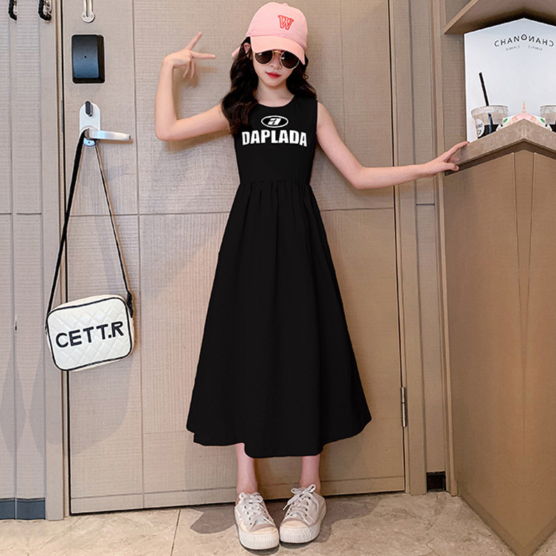 Vestito estivo per ragazze 2024 nuovo per bambini di medie dimensioni, gonna a trapezio senza maniche, senza schienale, stile western per studenti_voghion.com