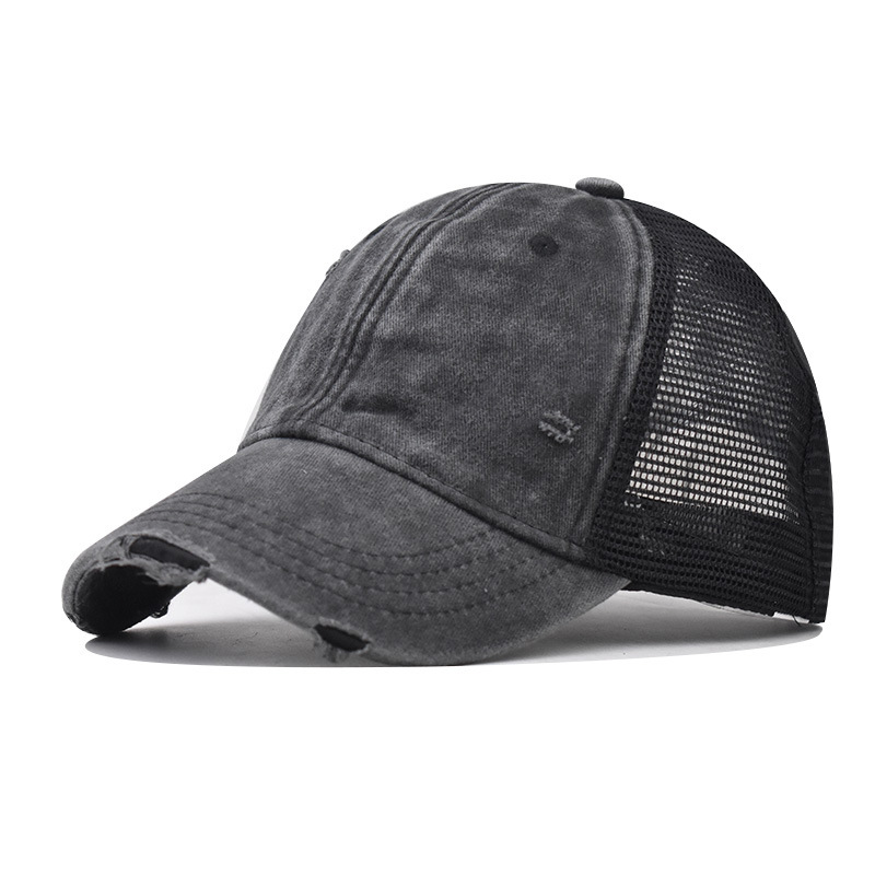 Cross-border 12-color puro algodón lavado viejo rasgado gorra de béisbol al aire libre versátil personalizado color sólido gorra de malla