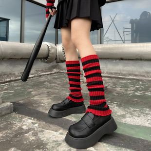 Black and red ins striped socks y2g Millennium hot girl autumn and winter jk calf pile stitching oversleeve warm slimming leg sleeve