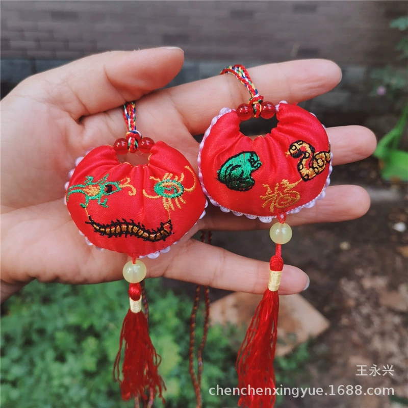 Dragon Boat Festival mini incense bag with colorful rope pendant baby children hanging neck booth small tiger head dumplings long life lock