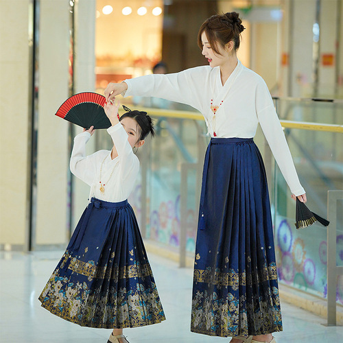 Children's Hanfu Spring and Autumn Style Butterfly Parent-Child Mamian Skirt Set 2024 Mother and Daughter Ancient Style Tang Suit Adult Skirt