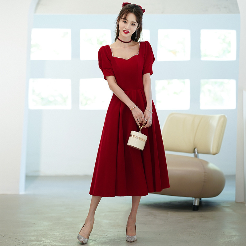 Large size toasting clothes bridal dress wedding clothes usually can be worn back door red velvet toasting clothes pregnant women