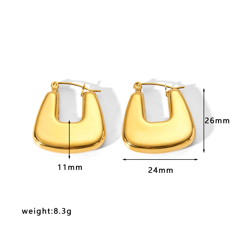 Daily Occasion 304 Stainless Steel Material C Shape, U Shape, V Shape, Geometric, Solid Color Pattern PVD Coated 18K Gold Real Gold Plated Solid Color Stainless Steel Simple Style Waterproof Non Tarnish Earrings