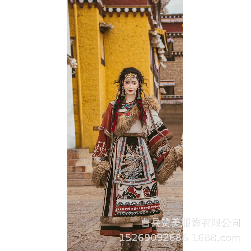 여성용 티베트 가운 + 셔츠 + 숄 + 벨트