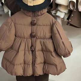 2023年冬款女童白鸭绒羽绒服儿童洋气中小童宽松纯色加厚保暖外套