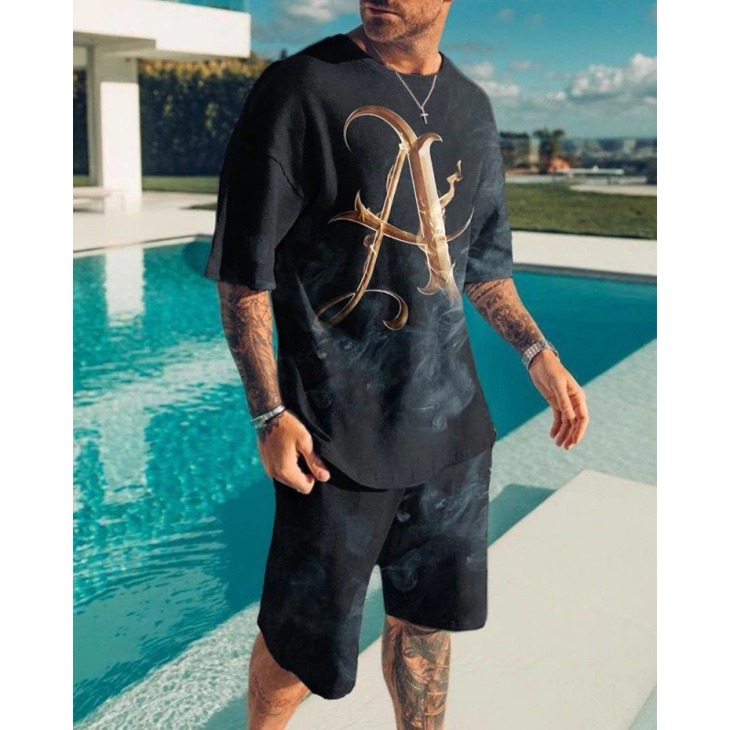 Suit de camiseta de hombre de estilo deportivo impresión digital impresión de ropa de trabajo Aliexpress suministro de mano 3D manga corta