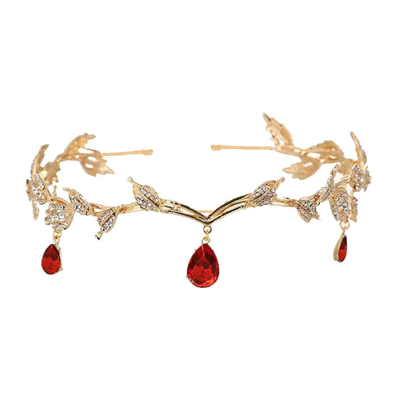 Corona barroca para mujer, dije de ceja nupcial de aleación con forma de gota de agua y hoja, diadema de princesa, accesorios para el cabello retro con diamantes de imitación