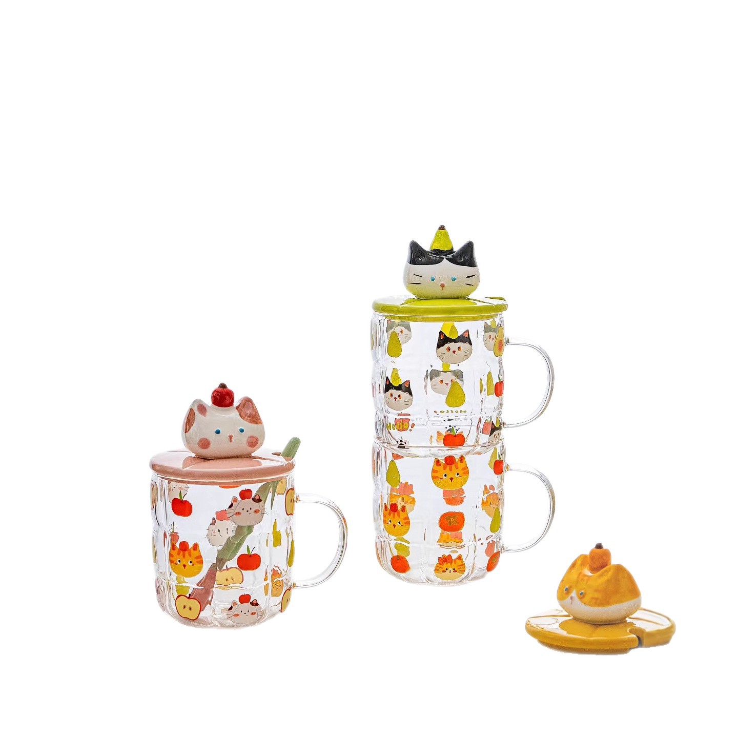 Creativo de dibujos animados gatos copas de agua encantadoras mano regalo de alto valor con cubierta de cucharas de taza de marca de alta temperatura transfronteriza taza