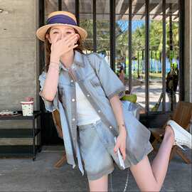 韩版休闲牛仔外套短裤两件套女夏2025新款设计感时尚宽松洋气套装