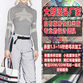 大朗毛衣来图来样打版小批量定制 春秋欧美长袖翻领套头针织衫 女