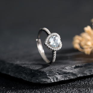 S925 Sterling Silver Natural Topaz Ring Heart-shaped 1CT Simple Women's Ring Cross-border Jewelry Color Treasure Crystal Jewelry